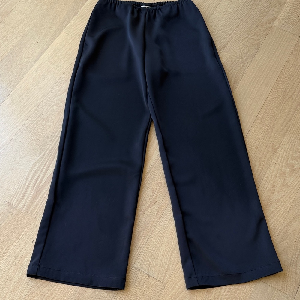 Leset Navy elastic waist satin wide leg pant size xs